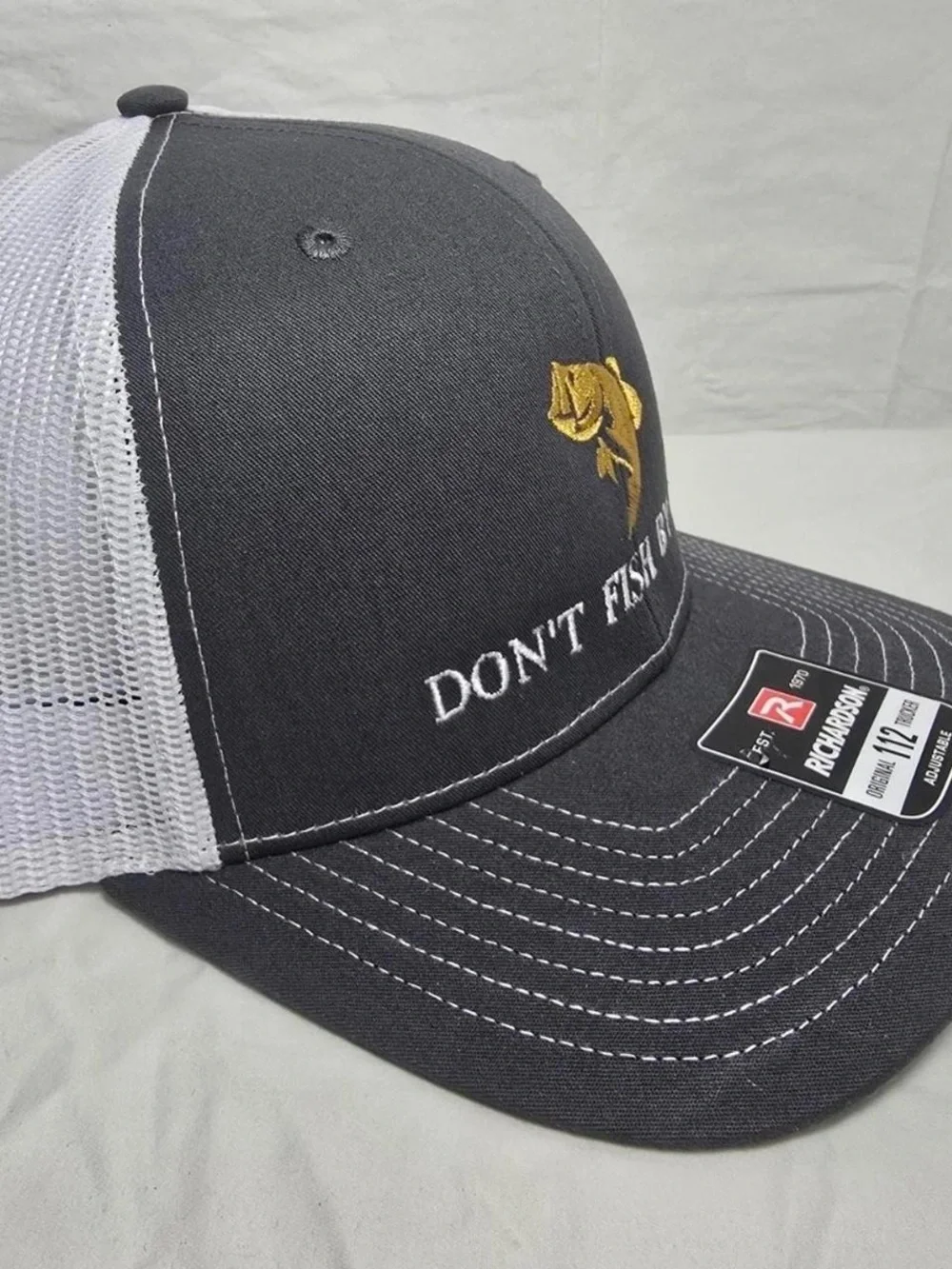 Don’t Fish By Me Richardson 112 Trucker Hat Charcoal White Snapback Fishing Cap